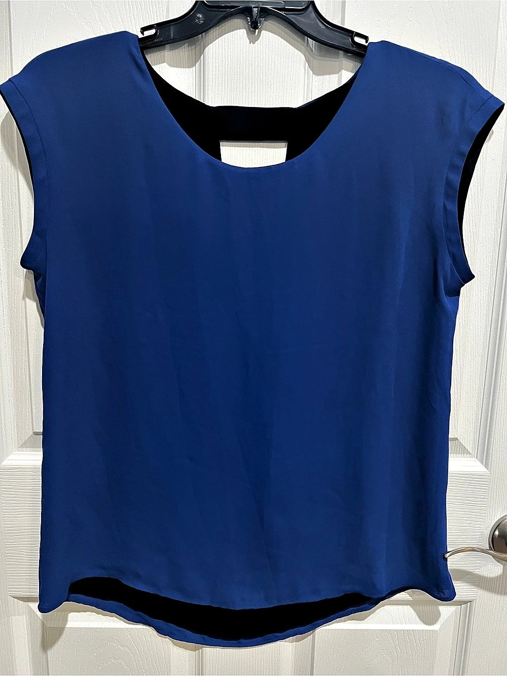 Color Block Sleeveless Blouse in REVERSIBLE Blue & Black